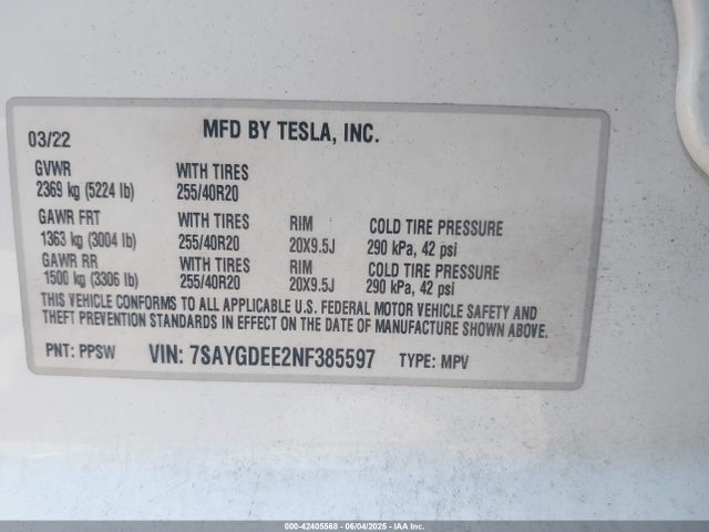 Tesla Model Y 2022 7SAYGDEE2NF385597 Image 9