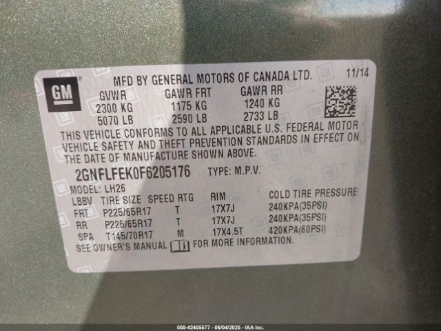 2GNFLFEK0F6205176 Chevrolet EQUINOX 1LT