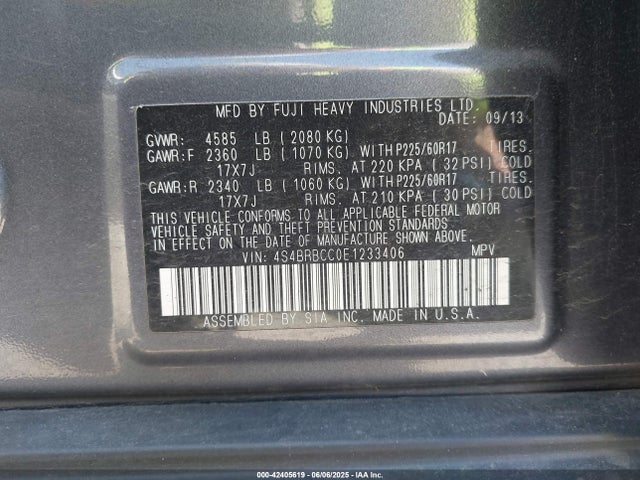 Subaru 2.5na u5 2014 4S4BRBCC0E1233406 Image 9