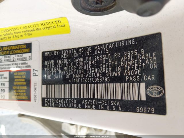 4T1BF1FK6FU956795 Toyota CAMRY SE