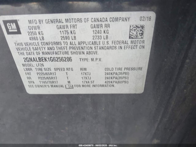 2GNALBEK1G6256206 Chevrolet EQUINOX LS