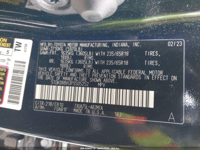 5TDKDRBH3PS505252 Toyota Highlander Xle