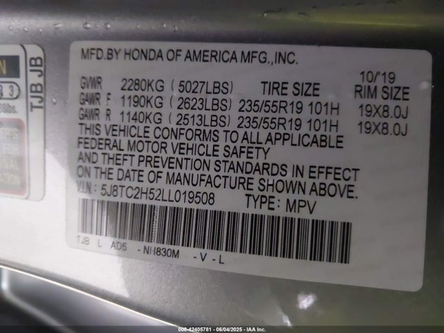 Acura k20c4 2020 5J8TC2H52LL019508 Image 9