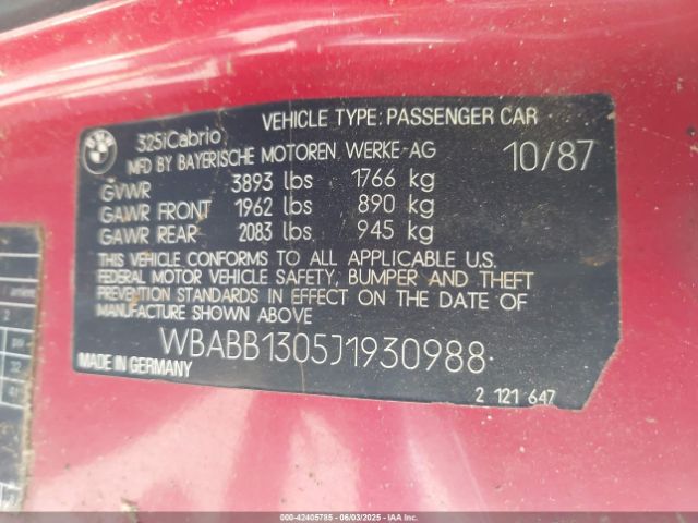 1988 BMW 325 WBABB1305J1930988 Photo 8