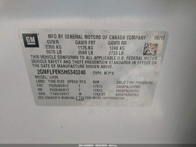 2GNFLFEK5H6343248 Chevrolet EQUINOX LT