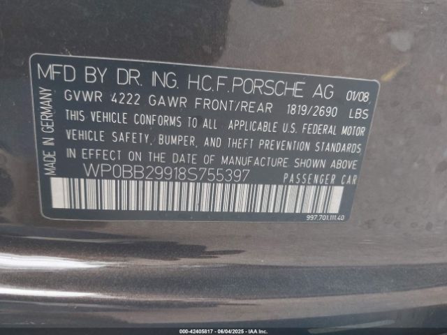 2008 PORSCHE 911 WP0BB29918S755397 Photo 8
