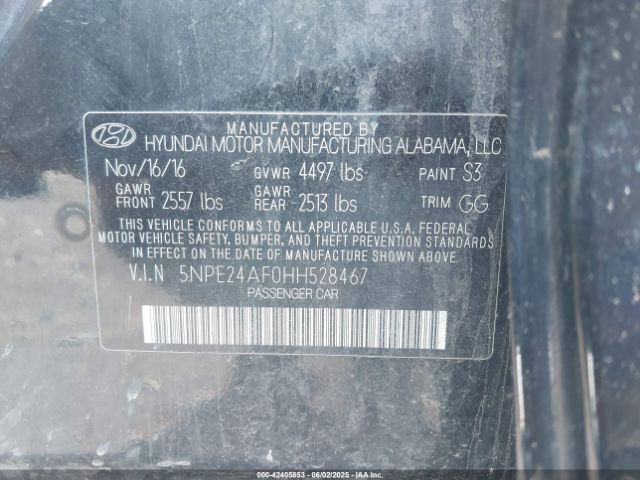 5NPE24AF0HH528467 Hyundai Sonata
