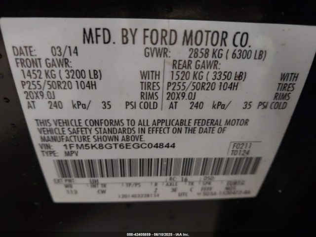 1FM5K8GT6EGC04844 Ford EXPLORER SPORT