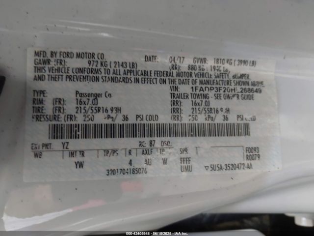 1FADP3F20HL268649 Ford FOCUS SE