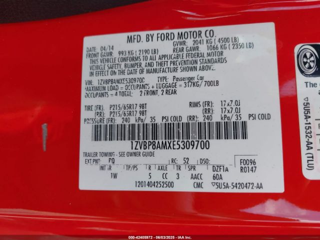 2014 FORD MUSTANG 1ZVBP8AMXE5309700 Photo 8