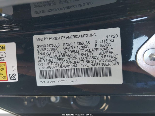 1HGCV1F38MA016387 Honda l15be