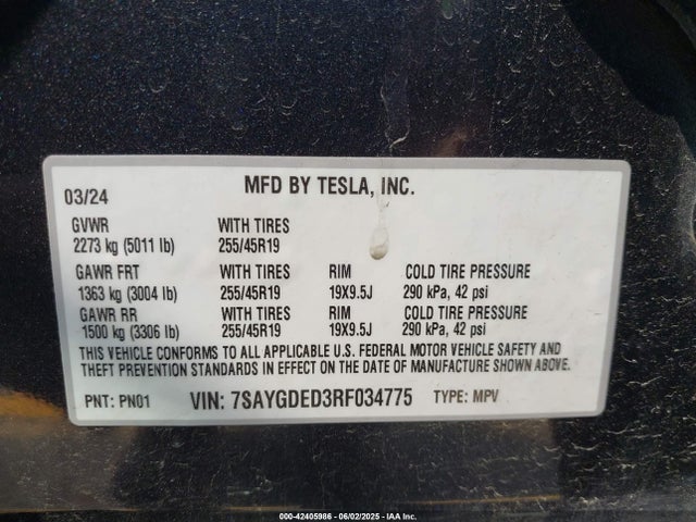 2024 TESLA MODEL Y 7SAYGDED3RF034775 Photo 8