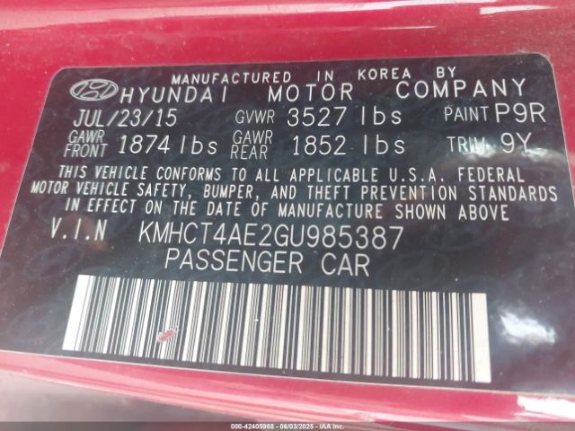 KMHCT4AE2GU985387 Hyundai ACCENT SE