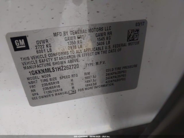 1GKKNMLS1HZ262720 GMC lgx - di: direct injection, vvt: variable valve timing, alum, gen 2