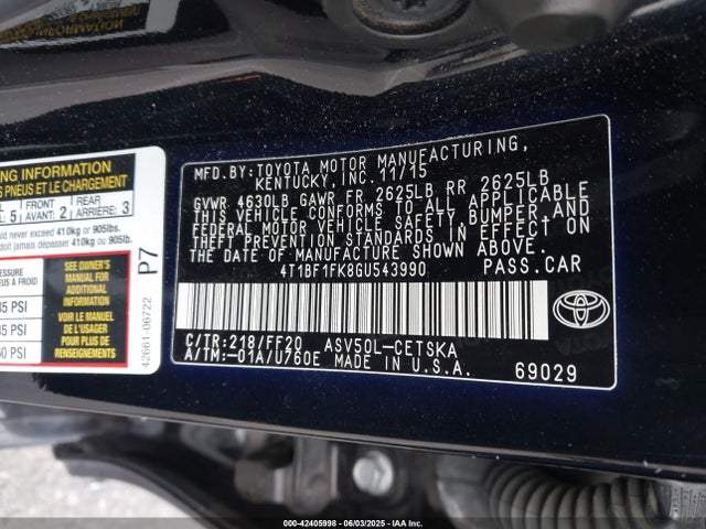 4T1BF1FK8GU543990 Toyota Camry Le/se/xle/xse