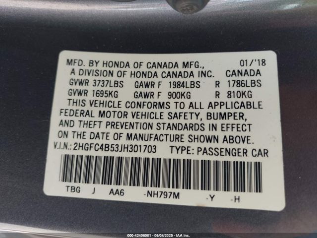 2018 HONDA CIVIC 2HGFC4B53JH301703 Photo 8