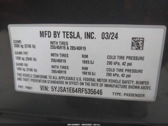 2024 TESLA MODEL S 5YJSA1E64RF535646 Photo 8