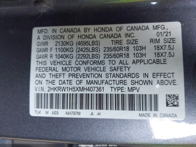 2HKRW1H5XMH407361 Honda Cr-v 2wd Ex