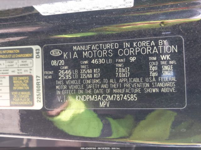 2021 KIA SPORTAGE KNDPM3AC2M7874585 Photo 8
