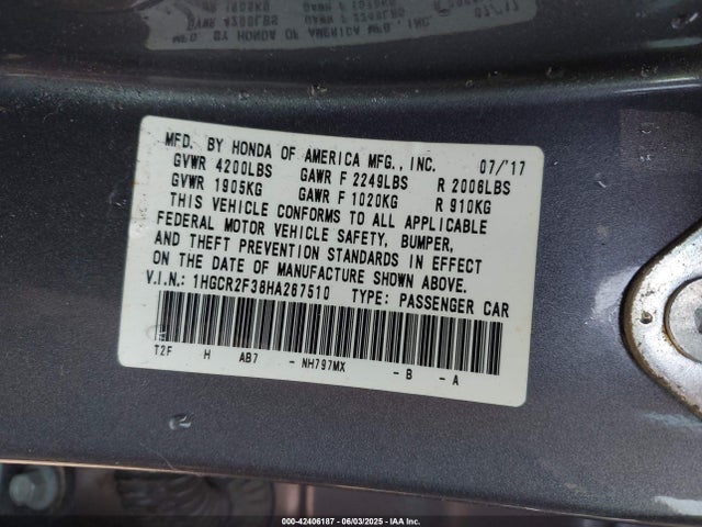 1HGCR2F38HA267510 Honda ACCORD LX