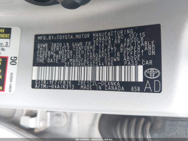 2T1BURHE5GC544186 Toyota COROLLA LE