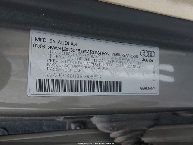 2006 AUDI A4 WAUDT48H86K008917 Photo 8