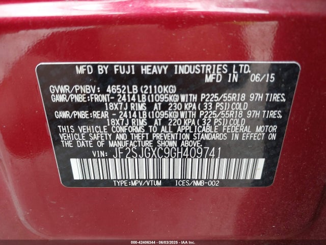 Subaru turbo u4 2016 JF2SJGXC9GH409741 Image 9