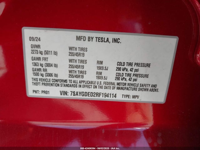 2024 TESLA MODEL Y 7SAYGDED2RF194114 Photo 8