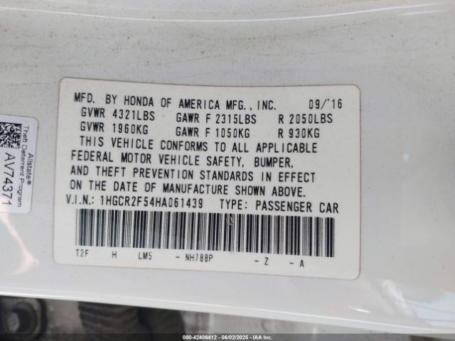 1HGCR2F54HA061439 Honda Accord Sport