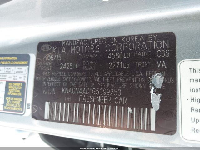 KNAGN4AD1G5099253 KIA Optima Hybrid Ex
