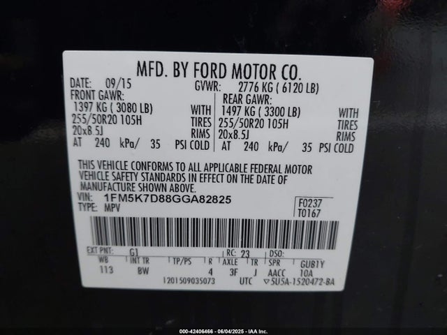 1FM5K7D88GGA82825 Ford 2016