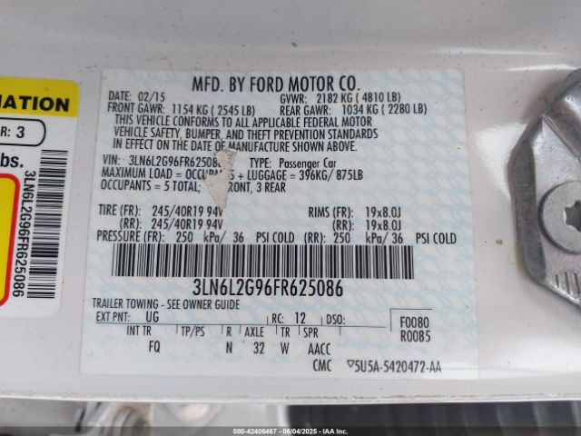 3LN6L2G96FR625086 Lincoln MKZ