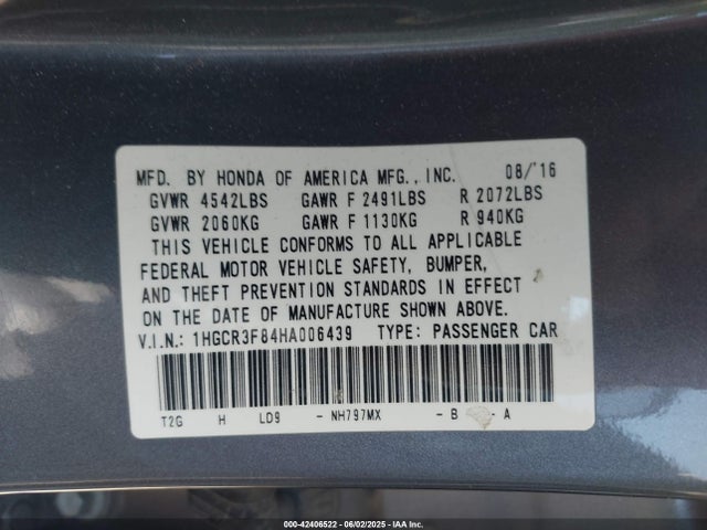 1HGCR3F84HA006439 Honda Accord Ex-l V6