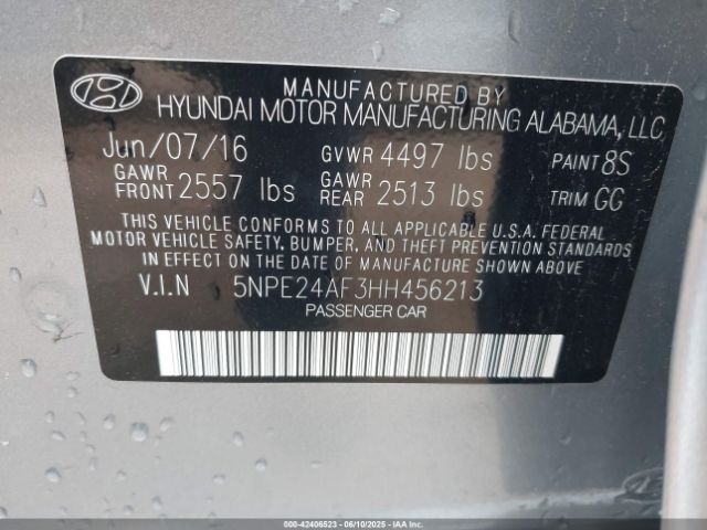 5NPE24AF3HH456213 Hyundai Sonata