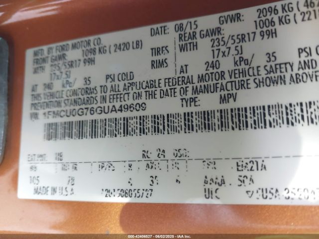 1FMCU0G76GUA49609 Ford ESCAPE SE