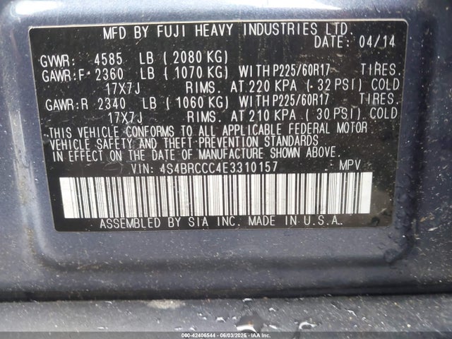 4S4BRCCC4E3310157 Subaru 2.5na u6