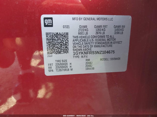 1GYKNFRS5NZ104675 Cadillac lgx