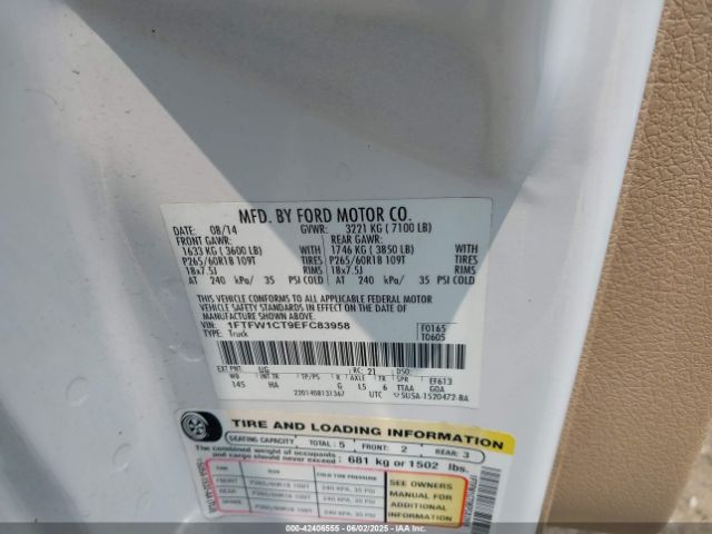 2014 FORD F-150 1FTFW1CT9EFC83958 Photo 8