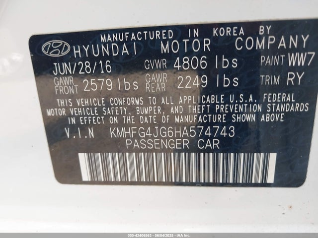 KMHFG4JG6HA574743 Hyundai 2017