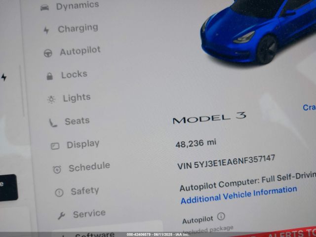 5YJ3E1EA6NF357147 Tesla 2022