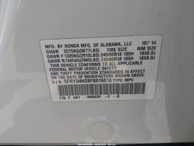 2015 ACURA MDX 5FRYD4H28FB016816 Photo 8