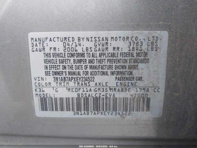 Nissan Sentra 2014 3N1AB7APXEY234522 Image 9