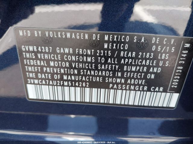 3VWCA7AU2FM514262 Volkswagen 2015
