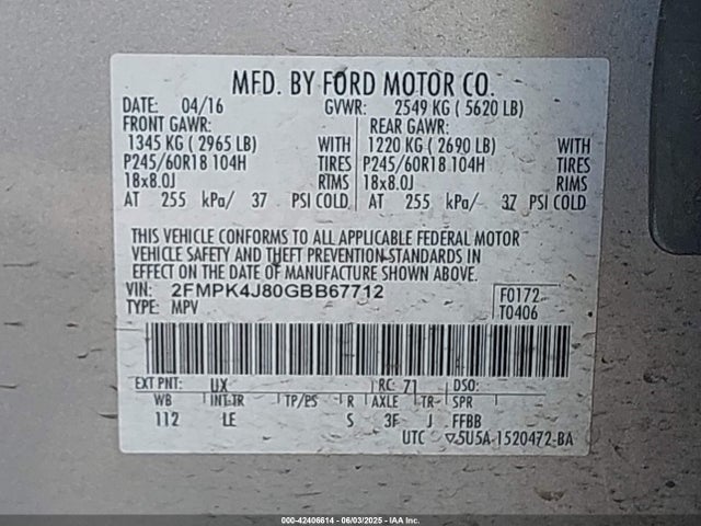 Ford 2016 2016 2FMPK4J80GBB67712 Image 9