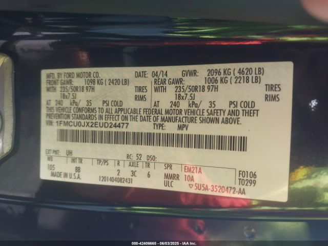 1FMCU0JX2EUD24477 Ford Escape Titanium