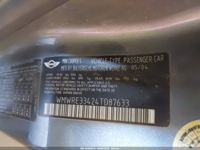 2004 MINI COOPER S WMWRE33424TD87633 Photo 8