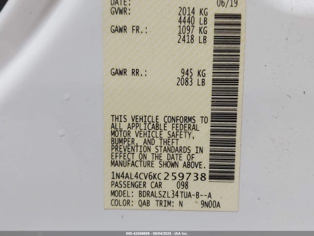 1N4AL4CV6KC259738 Nissan 2019