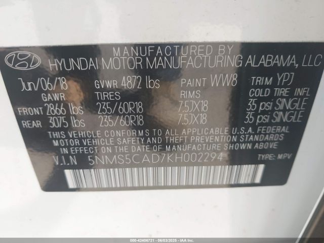 2019 HYUNDAI SANTA FE 5NMS5CAD7KH002294 Photo 8