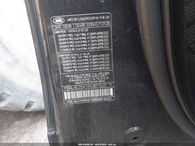 2006 LAND ROVER LR3 SALAE25416A387523 Photo 8