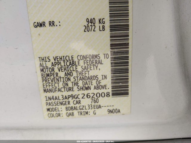 1N4AL3AP9GC262008 Nissan Altima 2.5 S